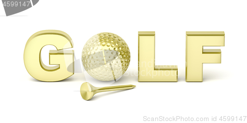 Image of Golden golf ball and tee