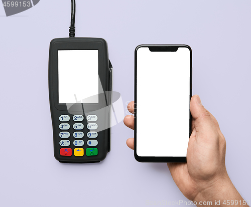 Image of Contactless payment for paying by smartphone with nfc technology