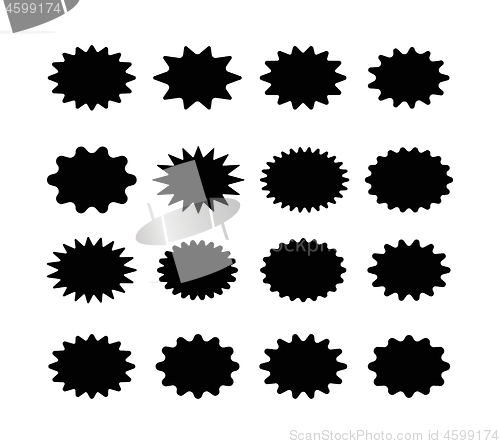 Image of Starburst speech bubble set oval shape with rounded corners. . A set of stars with different number of rays. Vector illustration on white