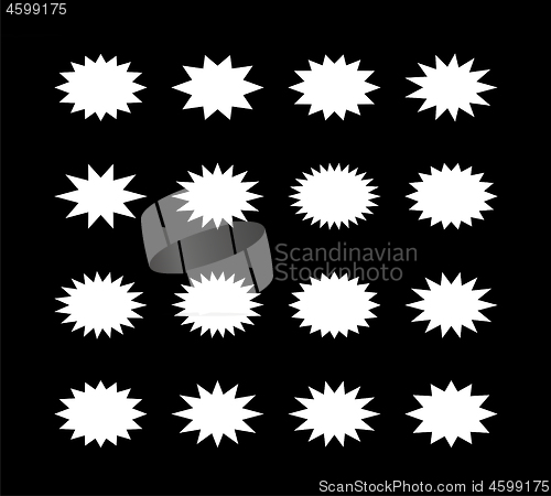 Image of Starburst speech bubble set oval shape. A set of stars with different number of rays. Vector illustration