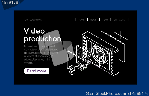 Image of Film strip counter with countdown. Isometric vector illustration. Thin line style design. Can be used as an illustration for web site or printing for video production or cinematography industry