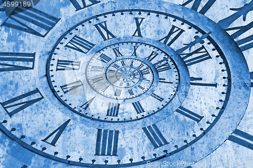 Image of Old church clock in the drost effect. Classic Blue Pantone 2020 