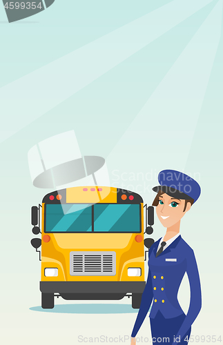 Image of Young caucasian female school bus driver.