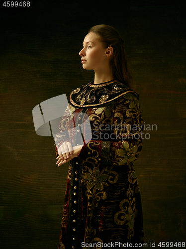 Image of Girl standing in Russian traditional costume.