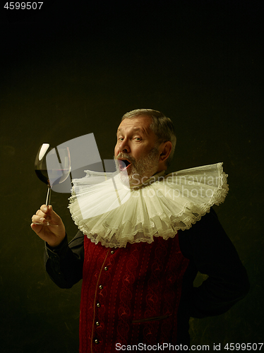 Image of Official portrait of historical governor from the golden age. Studio shot against dark wall.