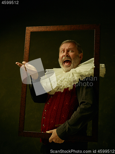 Image of Official portrait of historical governor from the golden age. Studio shot against dark wall.