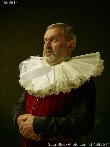 Image of Official portrait of historical governor from the golden age. Studio shot against dark wall.