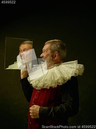 Image of Official portrait of historical governor from the golden age. Studio shot against dark wall.