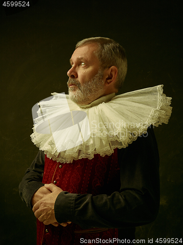 Image of Official portrait of historical governor from the golden age. Studio shot against dark wall.