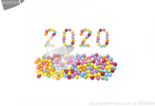 Image of "New Year 2020" from multicolored sweets candy