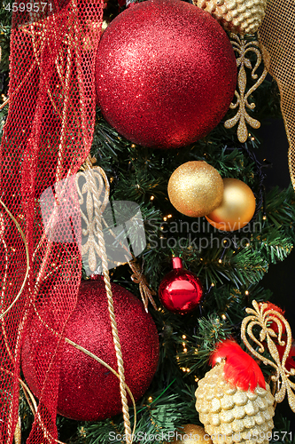 Image of Beautiful Christmas decoration with balls and ribbons