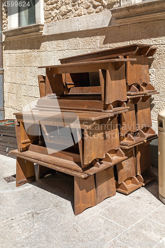 Image of Wooden Benches Stack