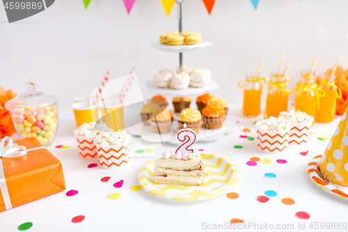 Image of piece of cake on plate at birthday party