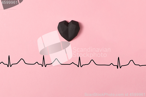 Image of Line of echocardiogram with plaster black heart.