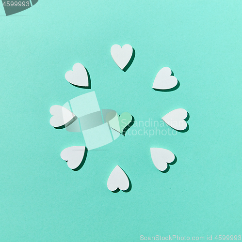 Image of Celabratory Valentine\'s card from hearts with hard shadows.