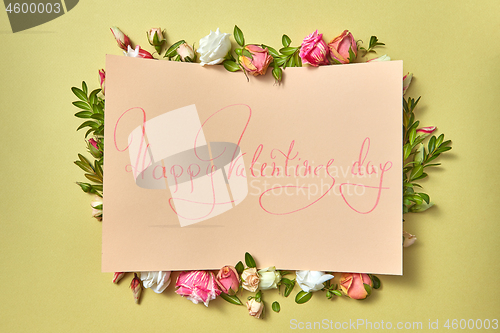 Image of Paper Valentine\'s card with flowers frame.