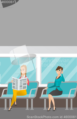 Image of Caucasian women traveling by public transport.