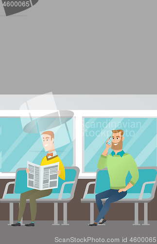 Image of Caucasian people traveling by public transport.