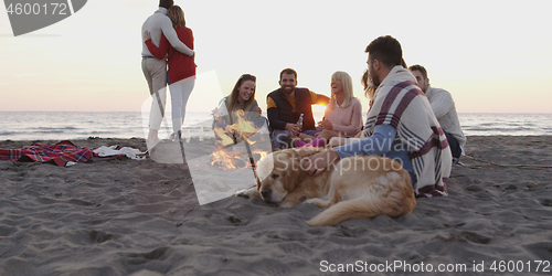 Image of Friends Relaxing At Bonfire Beach Party