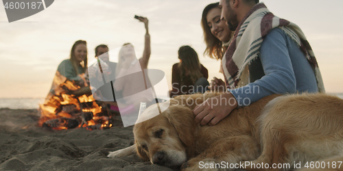 Image of Friends Relaxing At Bonfire Beach Party