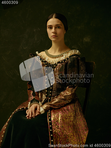 Image of Portrait of a girl wearing a retro princess or countess dress