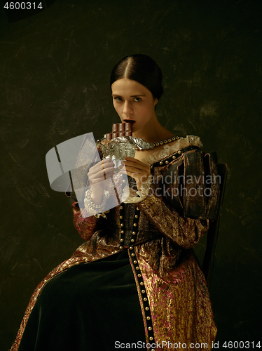 Image of Portrait of a girl wearing a retro princess or countess dress
