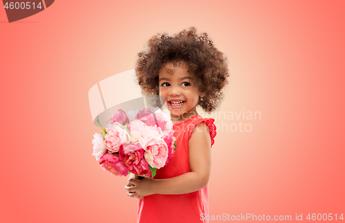 Image of happy little african american girl with flowers