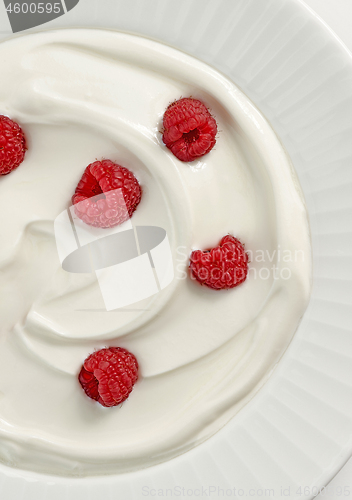 Image of plate of greek yogurt with raspberries