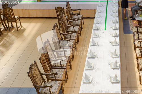 Image of Aerial view to the long served table