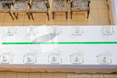 Image of Aerial view to the long served table