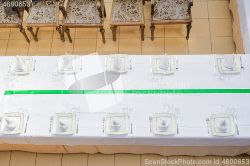 Image of Aerial view to the long served table