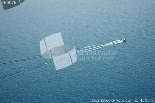 Image of Arial view of a speedboat on water