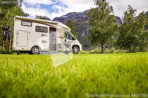 Image of Family vacation travel RV, holiday trip in motorhome