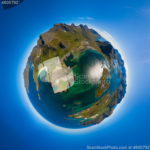 Image of Mini planet Lofoten is an archipelago in the county of Nordland,