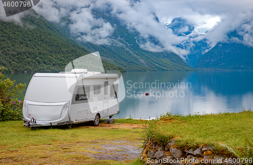 Image of Family vacation travel RV, holiday trip in motorhome