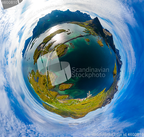 Image of Mini planet Lofoten is an archipelago in the county of Nordland,