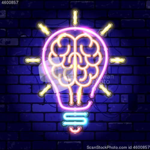 Image of Neon Signboard Brain Light Bulb Idea