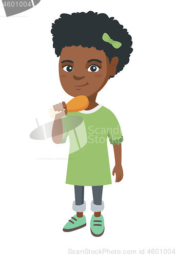 Image of African-american girl eating roasted chicken leg.