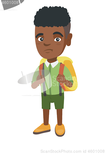 Image of Little african sad schoolboy carrying a backpack