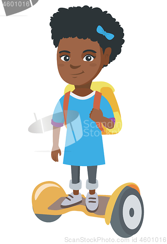 Image of African schoolgirl riding on gyroboard to school.