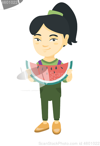 Image of Young asian girl eating delicious watermelon.