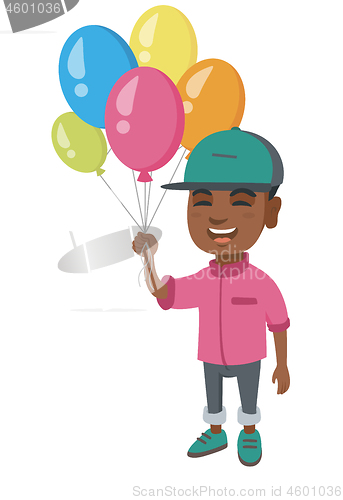 Image of African boy with the bunch of colorful balloons.