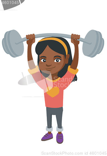 Image of Strong african girl lifting heavy weight barbell.