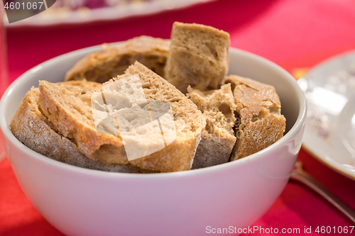 Image of Served table with bread on the plate