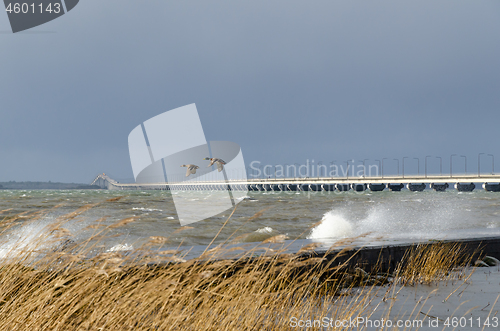 Image of The Oland Bridge in Sweden a stormy day