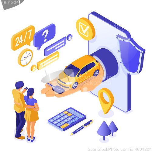 Image of Online Sale Purchase Rental Sharing Car Isometric