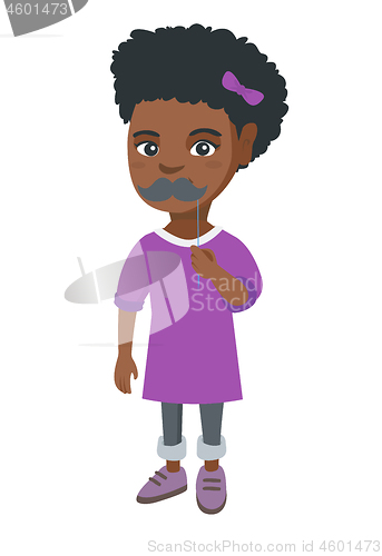 Image of Little african-american girl with a fake mustache.