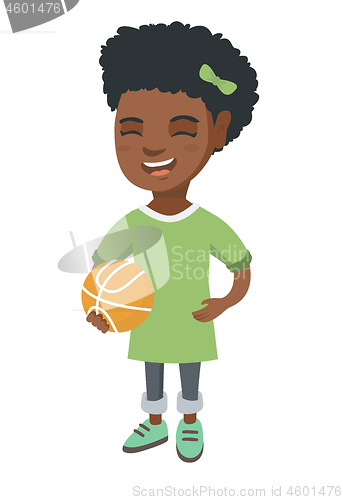 Image of Laughing schoolgirl holding a basketball ball.