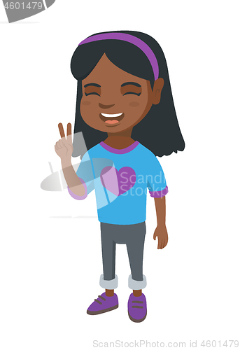 Image of African little girl showing victory gesture.