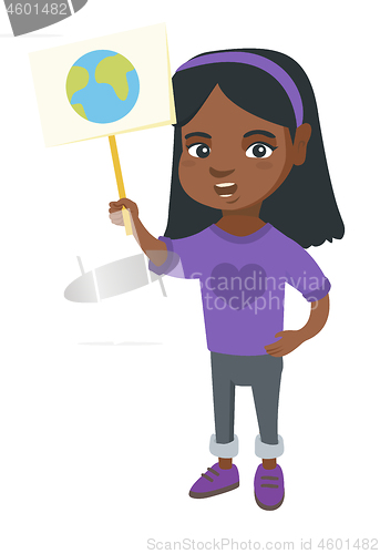 Image of African-american girl holding placard with planet.